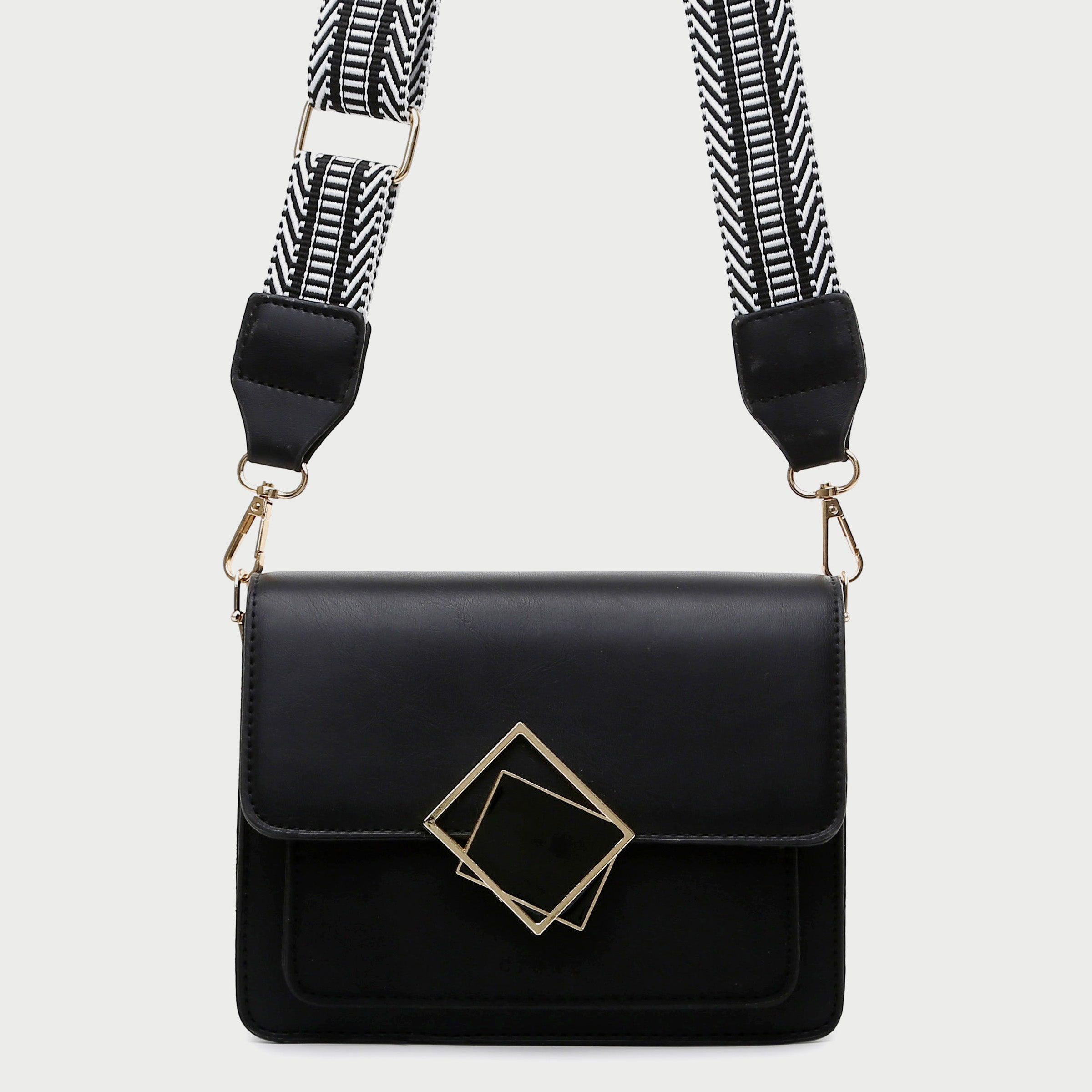 Contrast frame flap stripe strap PU leather crossbody bag – Crowz